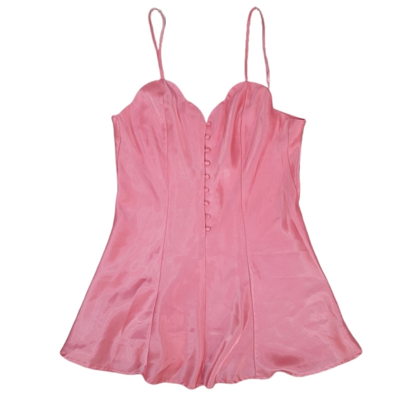 Intimate moments scalloped sweetheart button down pink slip dress